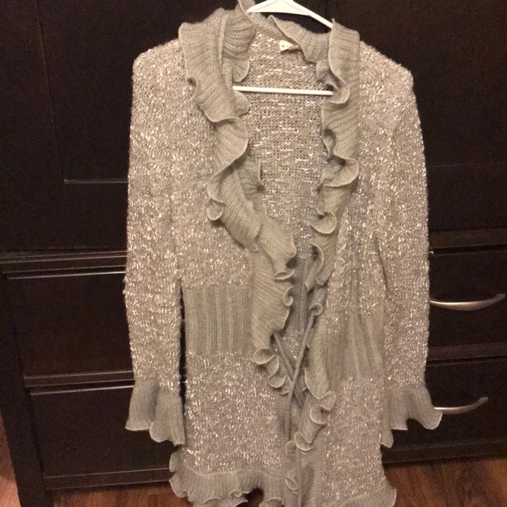 Unique ruffled silver sweater